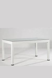 Rattan 90x150 Camlı Beyaz Masa - Bahçe&balkon&teras